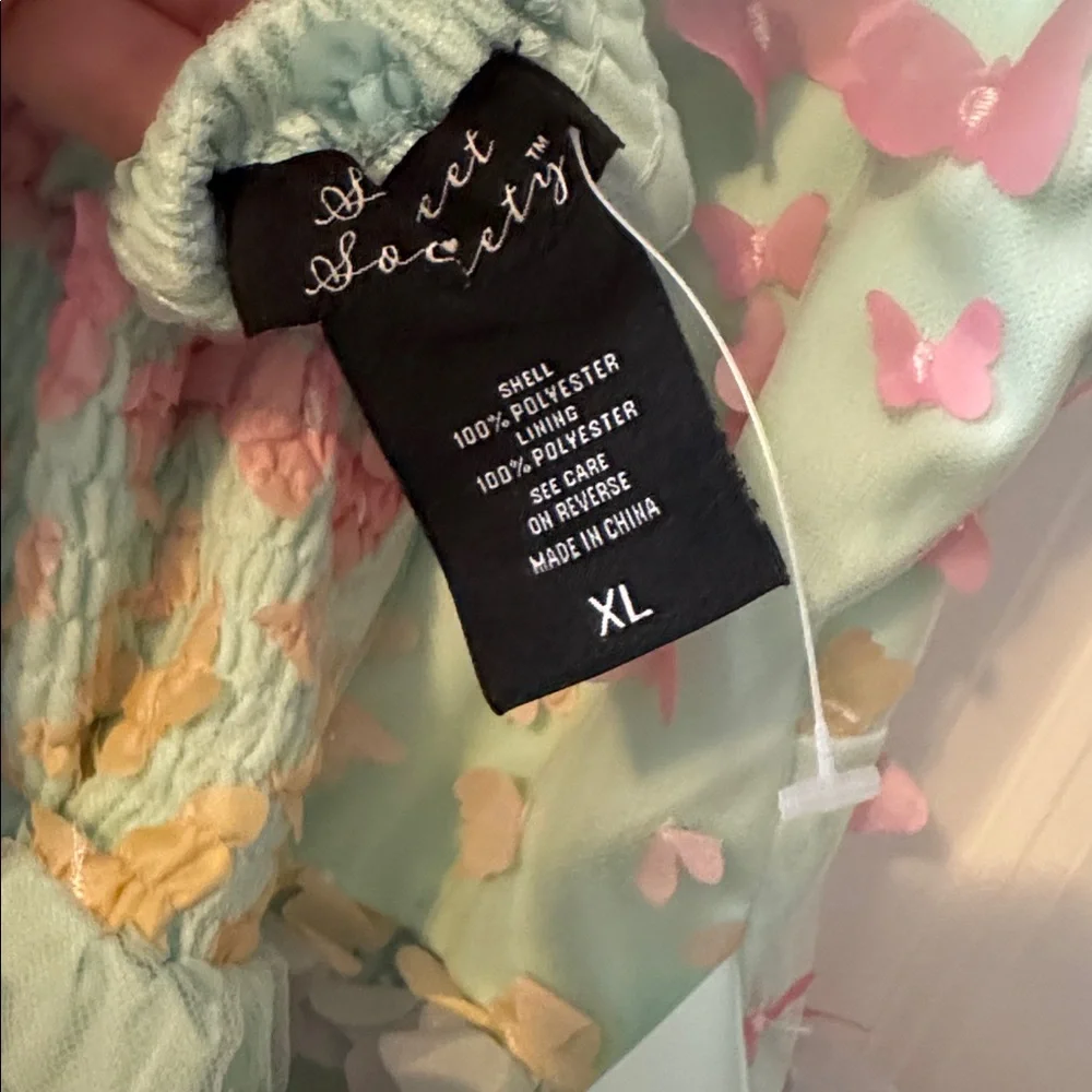 Pastel Rainbow Butterfly Dress XL fairy mesh scoop neck - Picture 9 of 10